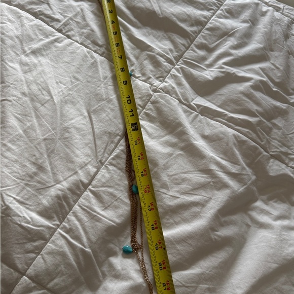 Gold Tone Multi Chain Necklace with Turquoise Teardrop Stones - Picture 5 of 7